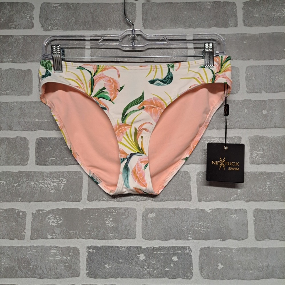 NIPTUCK Women's  Swim Bikini Bottom Green Pink ‎ Tropical NEW Size 8 Vacations
